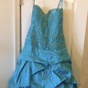 Turquoise dress with gold Rhinestones